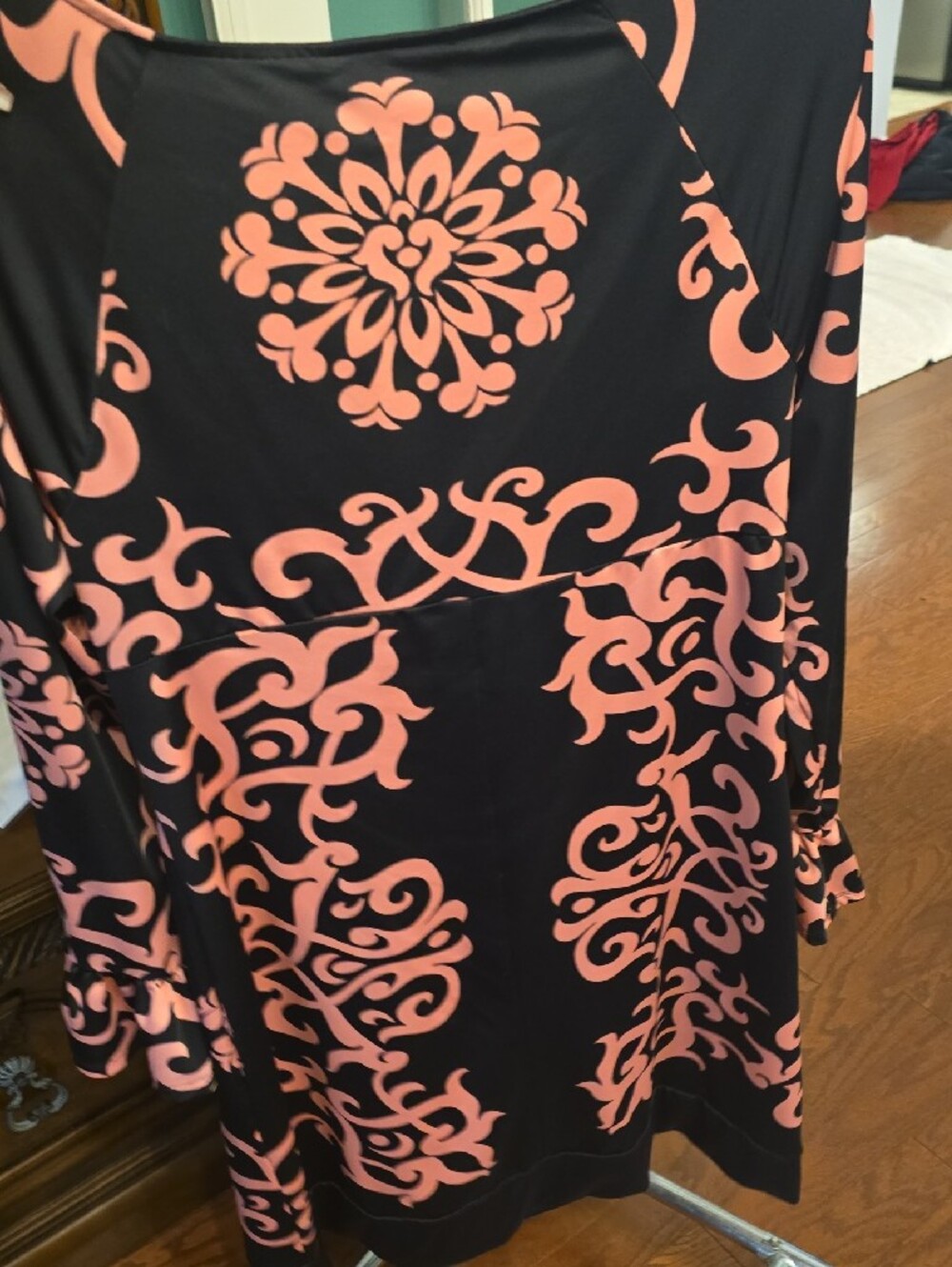 INC International Concepts Black Dress with Light Pink Floral Scrolls - Picture 3 of 3